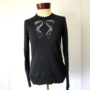 Brooks Brothers Red Fleece 100% Merino Wool Back Sweater with Sequin Bow. Small